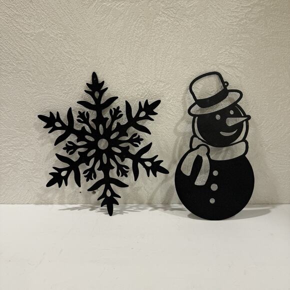 Set Of 2 Black Metal Wall Art 9” Snowman Snowflake 3D wall Decor Shadow T45 - Picture 6 of 6